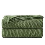 Longhui bedding Olive Green Cotton Cable Knit Throw Blanket for Couch Sofa Bed, Home Decorative Lightweight Knitted Blankets with Bonus Laundering Bag, 60“ x 80”, Machine Washable