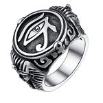 U7 Men Hip Hop Thumb Ring Silver Black Stainless Steel Egyptian Eye of Horus Signet Ring (Size 11)