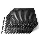 SQUATZ Thick Puzzle Exercise Mat, 10 Pcs EVA Foam Interlocking Tiles Protective Flooring for Gym Equipment and Cushion for Workouts, Durable Non-Skid Texture, Easy to Assemble, Black