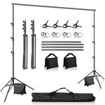 MSKIRA Backdrop Stand Kit, 3x3m/10 x 10ft Adjustable Background Support System with 4 Crossbars, 4 Backdrop Clamps, 2 Sandbags and Carrying Bag for Parties,Wedding,Decoration,Portrait Photography