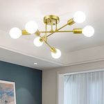 Soilsiu Modern Ceiling Light Fixture, 6-Light Industrial Sputnik Chandelier for Bedroom, Dining Room, Living Room, Kitchen, Office (Gold, W:16.5",H:8")