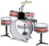 Bontempi 51 4830 6 Pieces Metallic Silver Drum Set with Stool, Multi-Color