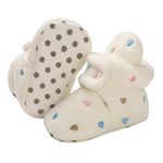 Baby Fleece Booties Newborn Warm Slippers Cozy Winter Boots Sock Shoes Infant Crib Bootie with Non Skid Bottom 0-6Months (White Heart-Embroidery)