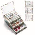 CoralHouse Large jewelry boxes & organizers - 3-Layer Glass Jewelry Organizer with Velvet Lining and Copper Handles - for Rings, Earrings, Necklaces, Bracelets, and Watches.