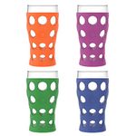 Lifefactory 340400 20-Ounce Indoor/Outdoor Beverage Glass with Protective Silicone Sleeve 20oz Glass-4pk-Multi Color, Multi-Colour