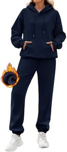 CMTOP Tuta Donna Sportiva Completo 2 Pezzi Invernale Termici Tute da Ginnastica in Pile Cotone Felpa con Cappuccio e Pantaloni Jogger Casual Completi Palestra Per La Casa Fitness(Marina, L)