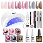 Vishine Gel Nail Polish Starter Kit with 48W SUNOne UV LED Nail Lamp Speed Dryer Manicure Tools 6 Pretty Colors Gel Polish Base and Top Coat #02