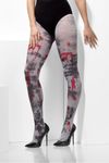 Smiffys Opaque Tights, Zombie Dirt, Grey with Blood Splatter, Fever Hosiery Fancy Dress, Zombie Dress Up Accessories