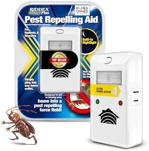 RIDDEX Power Plus Insect Repellent | Plug in, Mouse Deterrent - Pest Control for Defense Against Rats, Mice, Roaches, Bugs and Insects | Control Pests with No Toxins with Side Outlet