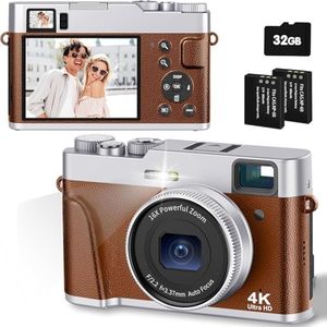 CAMKORY Appareil Photo Numérique 4K 48MP Autofocus Carte 32G Viseur Optique Appareil Photo Compact Zoom 16X Facile à Utiliser Flash Stabilisation Image Leger 2 Batteries Débutant