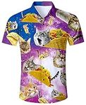 ALISISTER Mens Hawaiian Shirt 3D Taco Cat Printed Short Sleeve Novelty Shirt Tropical Button Down Shirt Beach Holiday Aloha Summer Regular Shirts Colorful for Men, A2-pizza Cat, M