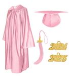 Herrenbek Shiny Graduation Cap and Gown 2024 2025 Tassel Adult Set for High School and Bachelor, Pink, 48