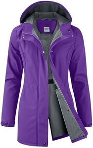 iCreek Women's Waterproof Softshell Rain Jacket Fleece Lined Hood Long Coat (Purple, 3XL)