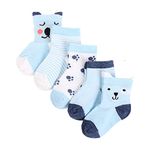 SYGA 5 Pairs Baby Girl Boys Non Slip Trainer Socks Toddlers Infant Socks Warm and Socks Cotton Stretch Crew Anti-Slip Baby Socks- Blue Puppy, 0-1 Years