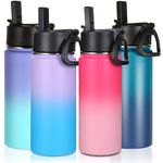 Volhoply 16 OZ Kids Water Bottle Bulk 4 Pack,Insulated Sports Bottles with Straw Lid,Stainless Steel Bottle with Handle Keep Cold,Double Wall Vacuum Thermos Cups for School,Girls(Assorted,Set of 4)