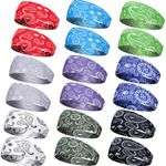 Wavyknot 18 Pcs Sports Sweatbands for Men Women Camo Headbands Workout Non Slip Headbands Breathable Head Band Fitness Stretchy Unisex Hairband for Yoga Running Cycling Ball (Paisley)