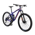 Mongoose Salvo Sport Mountain Bike for Adult, 18-Speed Trigger Shifter, 29-Inch Wheels, Full Suspension, 18.5-Inch Large Frame, Hydraulic Disc Brakes, Blue