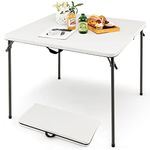 Goplus 34" Square Folding Card Table, Foldable Plastic Folding Tables, Portable Fold Up Table w/Handle, White Indoor Outdoor Utility Bi-Folding Commercial Table for Picnic, Party, Dining, Camping, BBQ