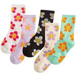 IIG 3-6 Pairs Womens Cute Animal Patterned Funny Novelty Cotton Crew Socks, Flower 2 - 5 Pairs, 5-9