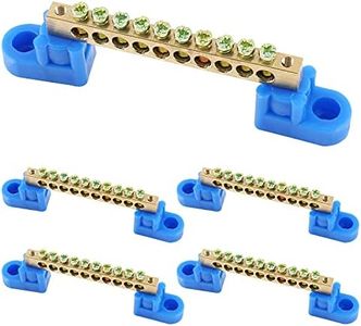 Uenhoy 5 Pcs Terminal Bus Bar 10 Positions Brass Wire Screw Terminal Grounding Strip Bus Bar Block Terminal Block - Blue