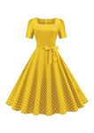 YMING Womens Evening Polka Dot Dress Elegant Cocktail Dresses Cocktail Swing A Line Dresses Yellow XS