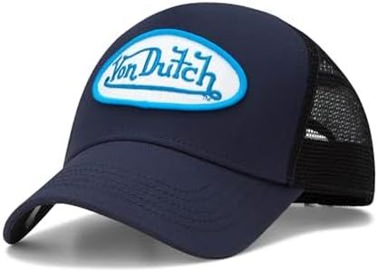 Von Dutch Unisex Trucker Hat - Curved Bill Mesh Back Retro Classic Adjustable Snapback Baseball Cap for Men and Women, Navy