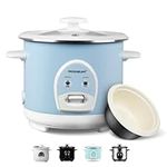 MOOSUM Rice Cooker with One Touch & Food Steamer,0.6L-3 cup,For 1-2 People,Fast Cooking Without Burning,Removable Non-Stick Coating incl,Keep-Warm 24h