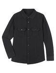 Men's Casual Long Sleeve Dress Shirt Solid Button-Down Shirts with Two Pocket Cotton, Black, 45