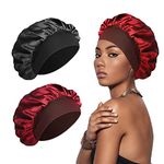 SWEET VIEW 2 Pcs Silk Bonnet Satin Bonnet, Silk Hair Wrap for Sleeping, Soft and Comfortable Silk Sleep Cap, Black, Red