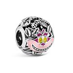 Beads R Us ® Cheshire Cat round Charm Bead in Sterling Silver Hallmarked S925 decorated with enamel, Compatible with all European style Charm Bracelets, Necklaces & Anklets.