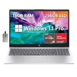 HP 15.6" Full HD Laptop, AMD Ryzen 5 7520U Processor, 16GB RAM, 256GB SSD, AMD Radeon Graphics, Bluetooth, Wi-Fi, Win11 Pro, Silver, 32GB Hotface USB Card