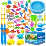 Kiditos 60PCS Magnetic Fishing Bath Toys Game Set,Swimming Fish Toys for Bathtub,Water Table Bathtub Toys for Toddlers Kids Age 3-6, Pool Toys for Pretend Play&Education Teaching&Learning Colors