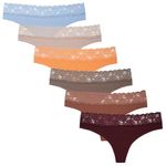 INNERSY Womens Thongs Cotton Lace Thong Ladies G-string Panties Sexy Underwear Female Pack of 6 (10, Autumn Multicolour)