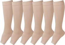 SKUNDU Open Toe Graduate Compression Socks 6 Pairs for Women& Men 15-20 mmHg Knee High Toeless Support Stockings Hose Athletic Fit for Running Nurses Travel Pregnancy and Recovery(S/M, Nude)