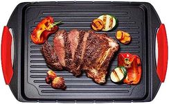 Jean-Patrique Griddle Me This Griddle Plate for Gas Hob Electric and Induction Hob - Griddle Pan & 6 Stainless Steel Skewers Grill Pan-Style Cooking from