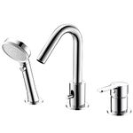 CREA Bathtub Filler Faucet, 3-Hole Deck-Mount Single Lever Bathroom Bathtub Mixer Faucet with Handheld Shower, Pull Out Bathroom Tub Faucet (Chrome)