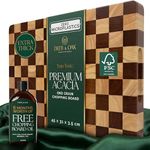 Deer & Oak XXL End Grain Acacia Chopping Board with Checkerboard Pattern - 100ml Mineral Oil Included, FSC Certified Butcher's Block with Side Handles, Doubles as Charcuterie Serving Board
