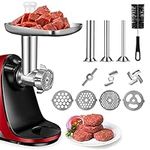 Metal Food Grinder Attachment for AMZCHEF Slow Juicer, ZM1501&GM3001-Meat Grinder Attachment Included 3 Sausage Stuffer Tubes & A Holder,4 Grinding Plates,3 Grinding Blades,Cleaning Brush