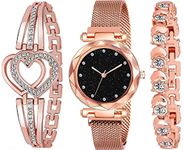 Evax "Rose Gold Watch Set with Crystal Heart Bracelet & Elegant Mesh Strap – Women's Fashion Jewelry Combo