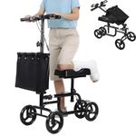 Kiuaso Knee Scooter, Foldable Knee Rollator for Broken Ankle Foot, Steerable Knee Walker with Adjustable Height, Dual Brake, Storage Bag, Portable Medical Scooter for Injuries Recovery Adults (Black)