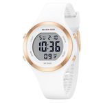 GOLDEN HOUR Waterproof Sport Women's Digital Chronograph Silicone Strap Watch, White, Modern