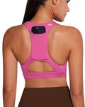 QUEENIEKE Sports Bras for Women Racerback Medium Support Workout Yoga Bra with Pocket (Hot Pink, XL)