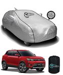 AUTOBIRSA Waterproof Car Body Cover for Mahindra Xuv300 with Mirror and Antenna Pocket and Soft Cotton Lining (4 Side Elastic Triple Stitched & Metallic Silver with Black Piping Style)