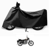 Auto Hub Bike Cover Compatible with RE Bullet 350 with Mirror Pocket,Dustproof, Windproof, Belt Buckle, Super Bullet 350 Bike Cover- Black - 1 Unit