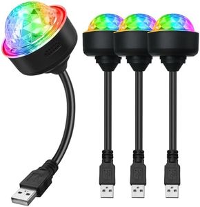 Luditek Mini Disco Ball Light with Flexible USB Extender, Sound Activated Strobe Party Lights for Karaoke Car, Stocking Stuffers Birthday Decorations for Halloween Christmas (4 Packs)