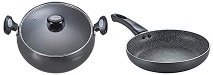 Prestige Omega Aluminium Deluxe Granite Fry Pan, 240mm, Black (36305) + Prestige Hard Anodised Cookware Lifetime Induction Base Sauce Pan, 240mm, Black