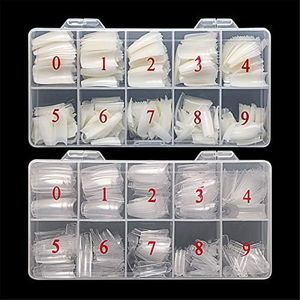 Feugole French Nail Tips Acrylic Flake Nails Half Cover 1000PCS Artificial False Nails Half Tips & Box for DIY Nail Art (Natural/Clear)