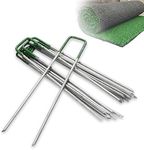 50x 6'' Garden Turf U Pins Metal Galvanised Pegs Staples Weed Artificial Grass Half Green