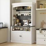 CABIHOME Farmhouse Coffee Bar Cabinet with Storage LED Buffet Cabinet 72" Coffee Hutch Cabinet Large Kitchen Sideboard with Wine Rack/Glass Shelf for Kitchen, Dining Room, Living Room