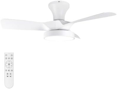 Soilsiu Ceiling Fans with Lights Remote, 32 Inch Low Profile Ceiling Fan with 3 Colors and 6 Speeds Options, 3 Blades Fans Lamp for Ktichen Bedroom Dinning Room Patio(White)